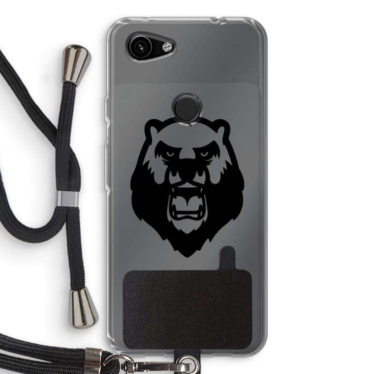 Angry Bear (black): Pixel 3a Transparant Hoesje met koord