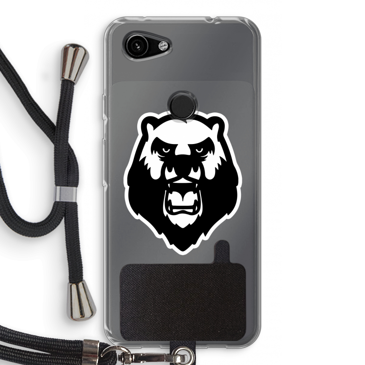 Angry Bear (white): Pixel 3a Transparant Hoesje met koord