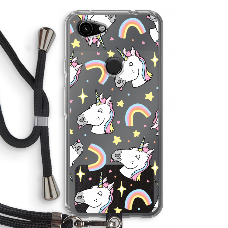 Rainbow Unicorn: Pixel 3a Transparant Hoesje met koord