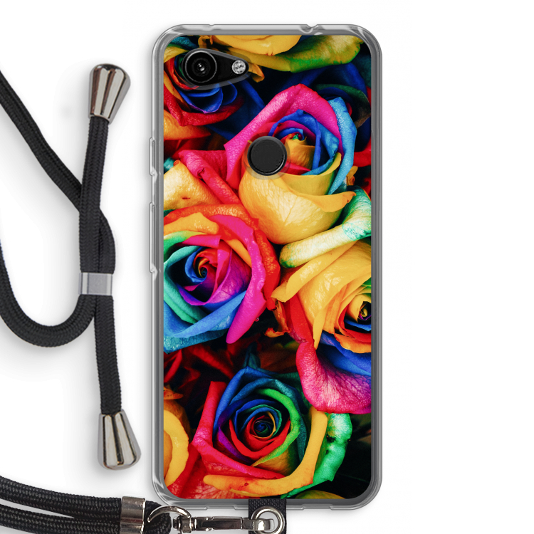 Neon bloemen: Pixel 3a Transparant Hoesje met koord