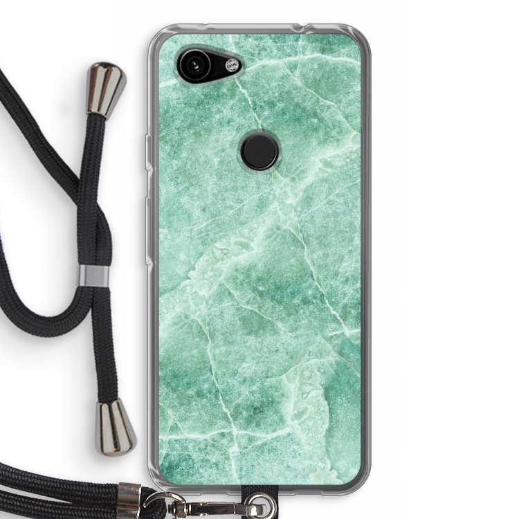 Groen marmer: Pixel 3a Transparant Hoesje met koord
