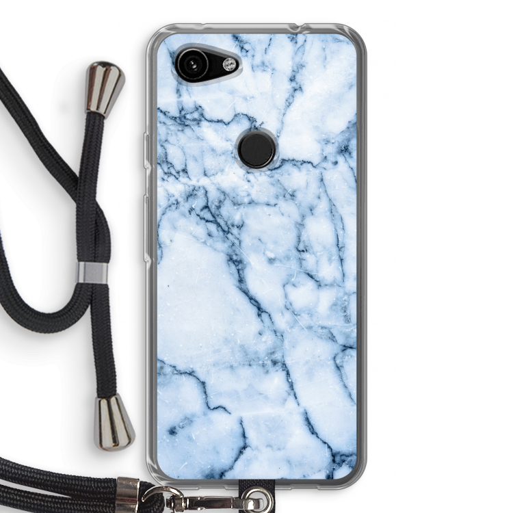 Blauw marmer: Pixel 3a Transparant Hoesje met koord