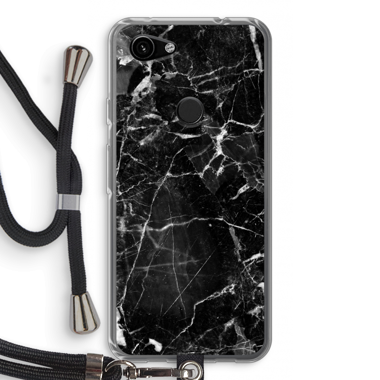 Zwart Marmer 2: Pixel 3a Transparant Hoesje met koord