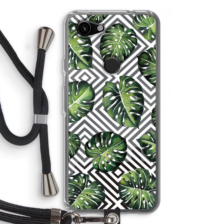 Geometrische jungle: Pixel 3a Transparant Hoesje met koord