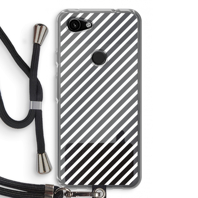Strepen zwart-wit: Pixel 3a Transparant Hoesje met koord