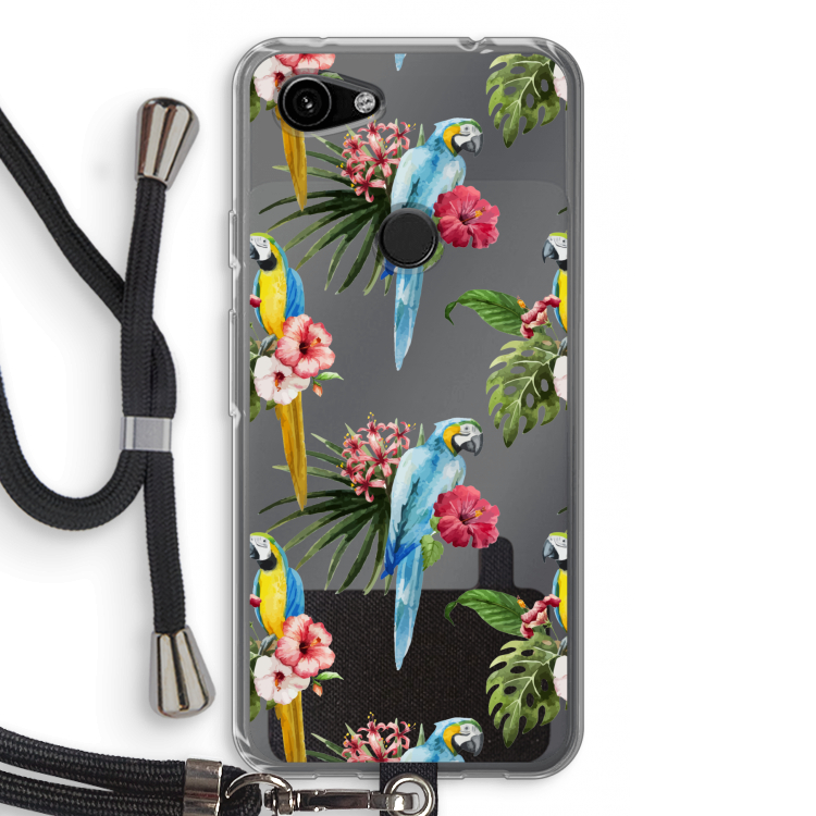 Kleurrijke papegaaien: Pixel 3a Transparant Hoesje met koord