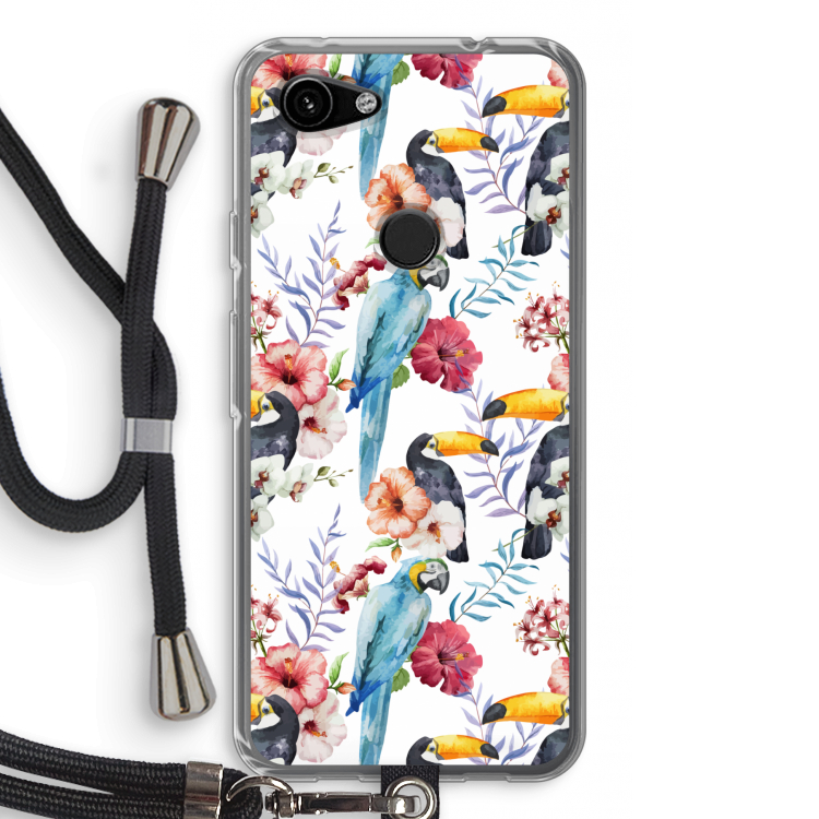 Bloemen tukan: Pixel 3a Transparant Hoesje met koord