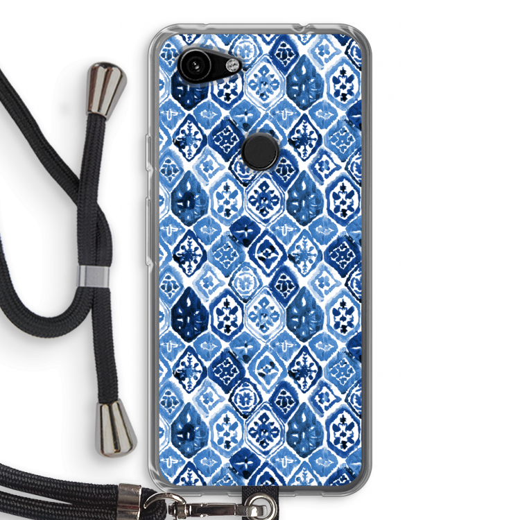 Blauw motief: Pixel 3a Transparant Hoesje met koord
