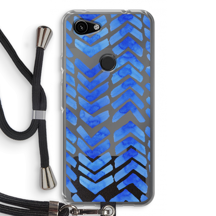 Blauwe pijlen: Pixel 3a Transparant Hoesje met koord