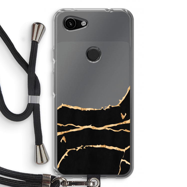 Gouden marmer: Pixel 3a Transparant Hoesje met koord