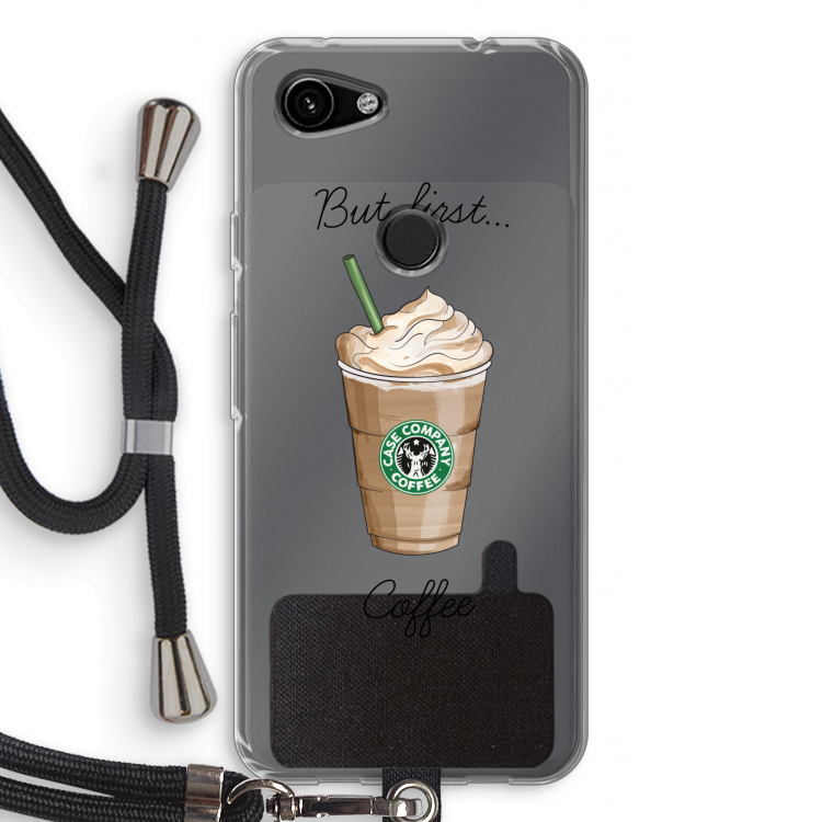 But first coffee: Pixel 3a Transparant Hoesje met koord