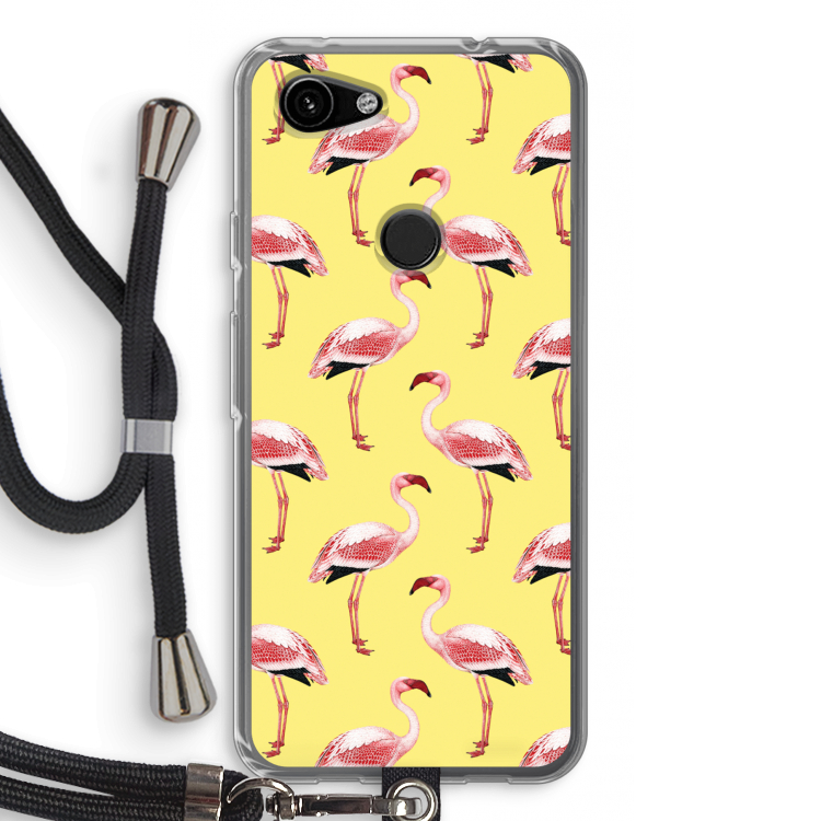 Flamingo's geel: Pixel 3a Transparant Hoesje met koord