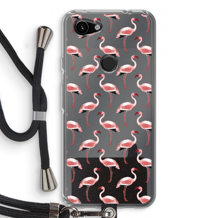 Flamingoprint groen: Pixel 3a Transparant Hoesje met koord