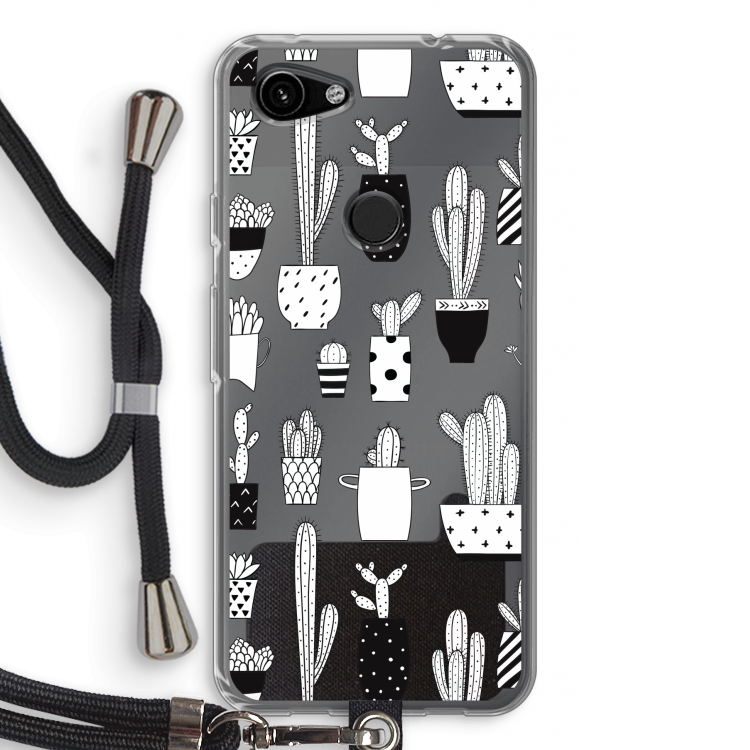 Cactusmotief: Pixel 3a Transparant Hoesje met koord