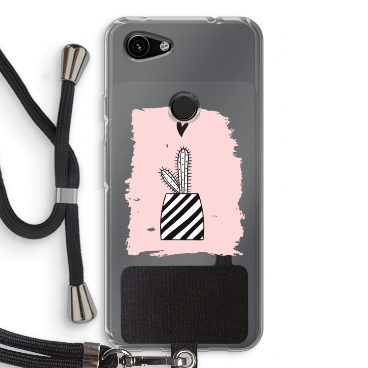 Zwart-wit cactus: Pixel 3a Transparant Hoesje met koord