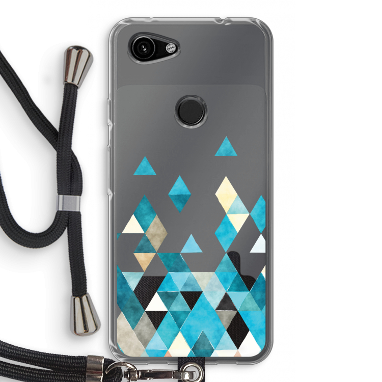 Gekleurde driehoekjes blauw: Pixel 3a Transparant Hoesje met koord