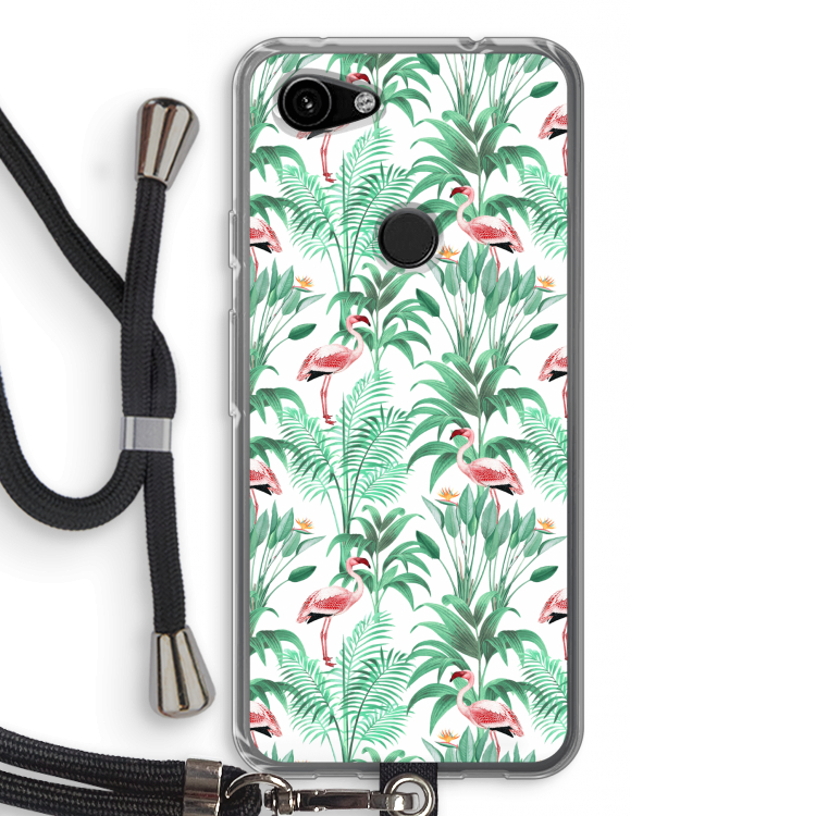 Flamingo bladeren: Pixel 3a Transparant Hoesje met koord