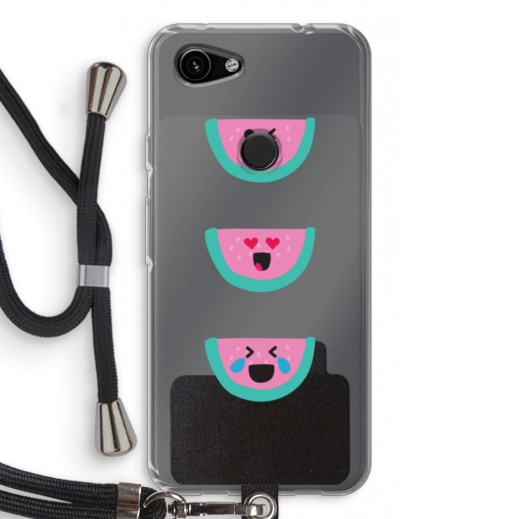 Smiley watermeloen: Pixel 3a Transparant Hoesje met koord