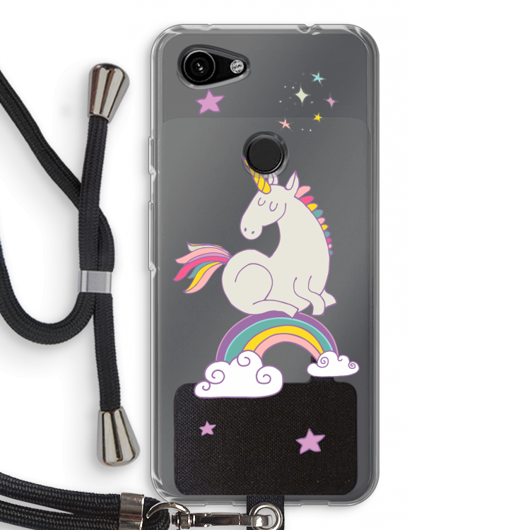 Regenboog eenhoorn: Pixel 3a Transparant Hoesje met koord