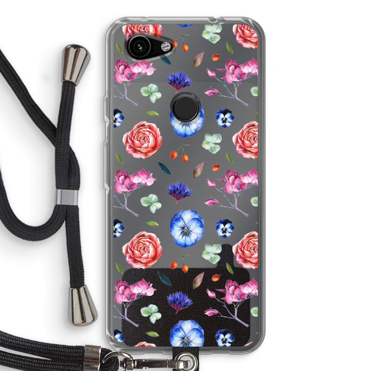 Bloemetjes: Pixel 3a Transparant Hoesje met koord