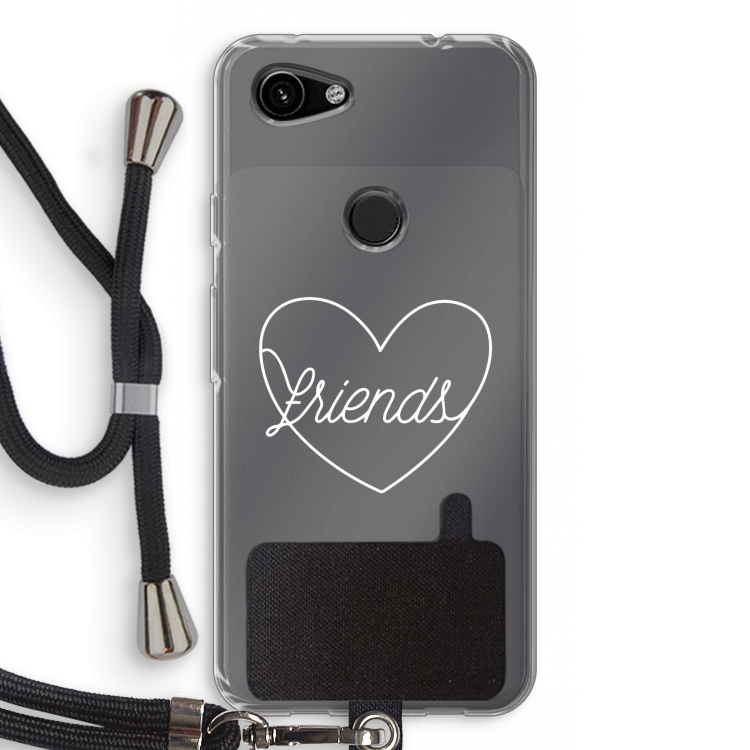 Friends heart pastel: Pixel 3a Transparant Hoesje met koord