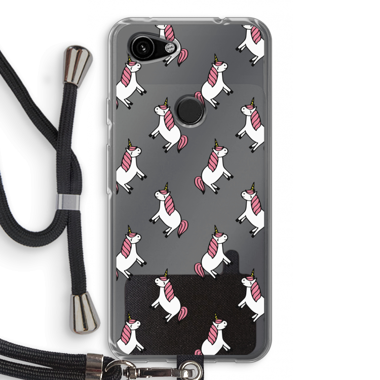 Eenhoorns overal: Pixel 3a Transparant Hoesje met koord