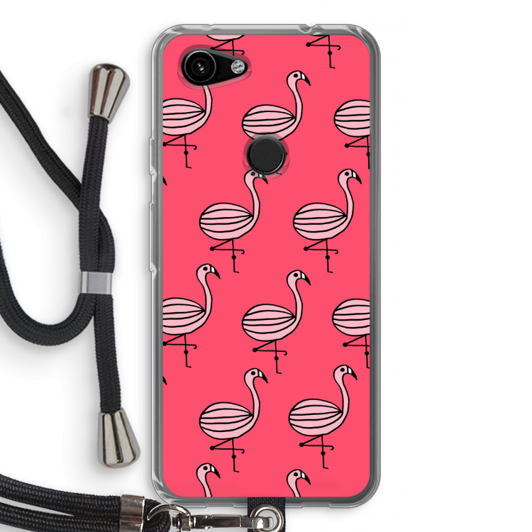 Flamingo: Pixel 3a Transparant Hoesje met koord