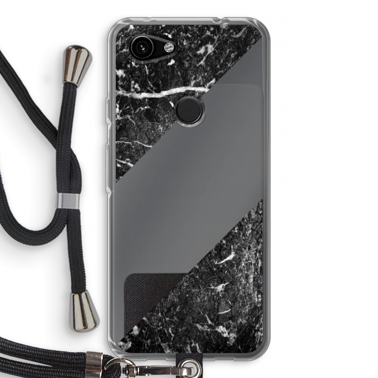 Zwart marmer: Pixel 3a Transparant Hoesje met koord