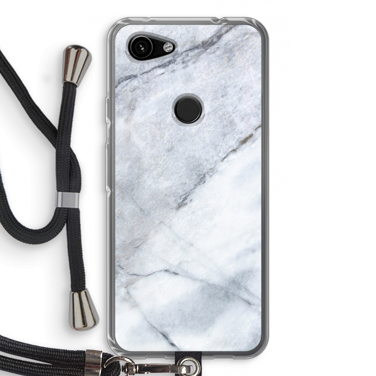 Witte marmer: Pixel 3a Transparant Hoesje met koord