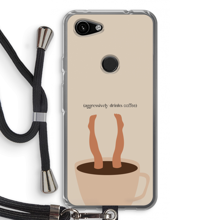 Aggressively drinks coffee: Pixel 3a Transparant Hoesje met koord