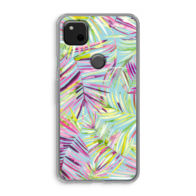 Tropical Palms Blue: Google Pixel 4a Transparant Hoesje