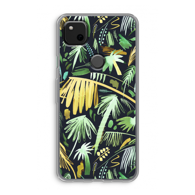 Tropical Palms Dark: Google Pixel 4a Transparant Hoesje