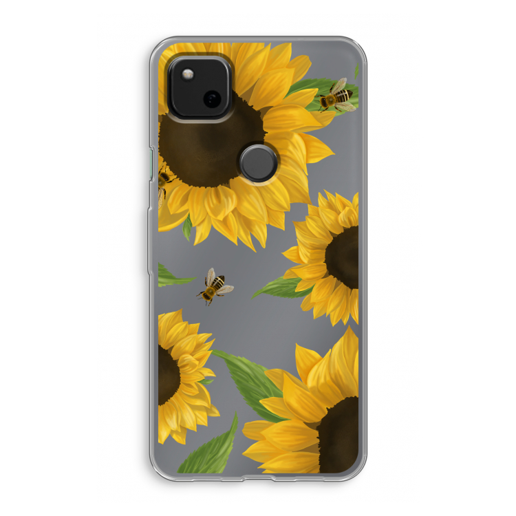 Sunflower and bees: Google Pixel 4a Transparant Hoesje
