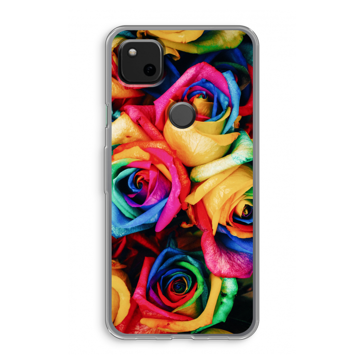 Neon bloemen: Google Pixel 4a Transparant Hoesje
