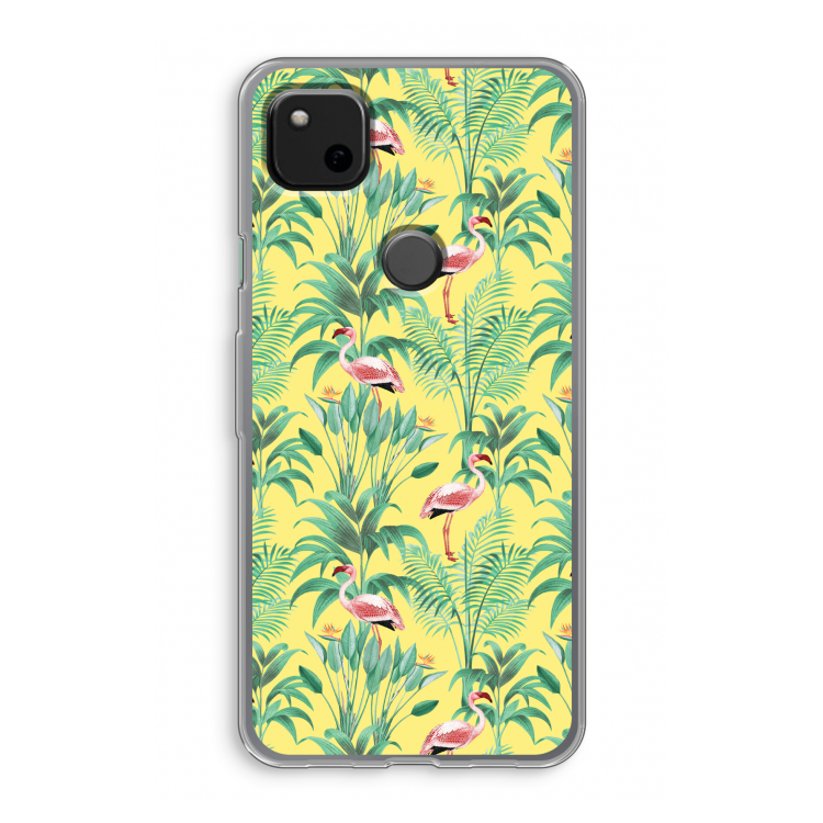 Flamingo party: Google Pixel 4a Transparant Hoesje