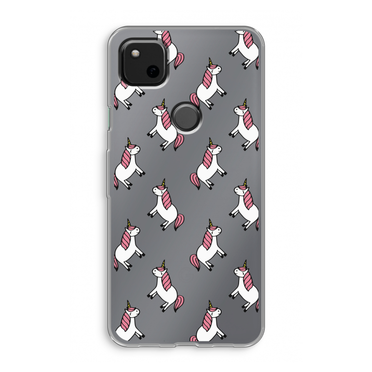 Eenhoorns overal: Google Pixel 4a Transparant Hoesje