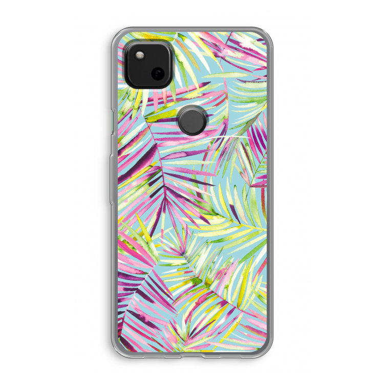 Tropical Palms Blue: Google Pixel 4a Transparant Hoesje
