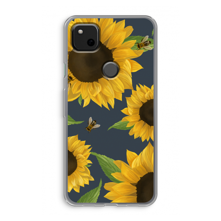 Sunflower and bees: Google Pixel 4a Transparant Hoesje