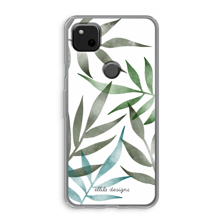 Tropical watercolor leaves: Google Pixel 4a Transparant Hoesje