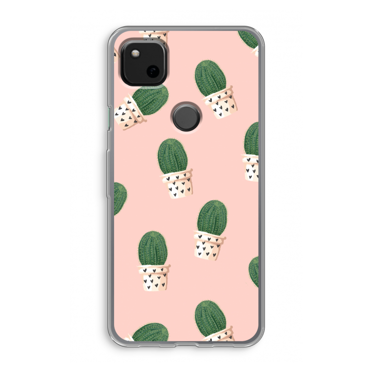 Cactusprint roze: Google Pixel 4a Transparant Hoesje