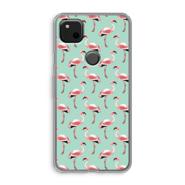 Flamingoprint groen: Google Pixel 4a Transparant Hoesje