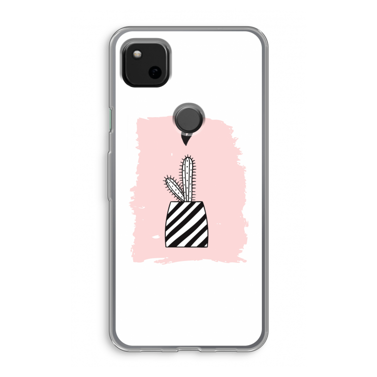 Zwart-wit cactus: Google Pixel 4a Transparant Hoesje