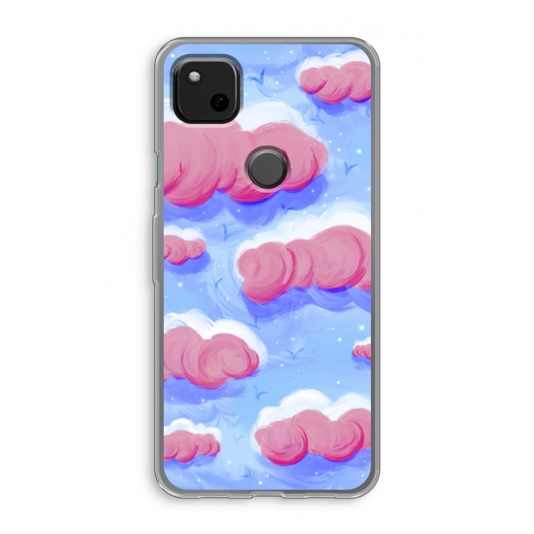 Roze wolken met vogels: Google Pixel 4a Transparant Hoesje