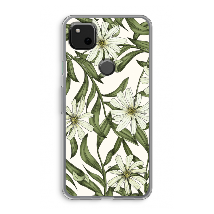 Wit bloemenpatroon: Google Pixel 4a Transparant Hoesje