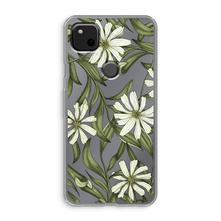 Wit bloemenpatroon: Google Pixel 4a Transparant Hoesje