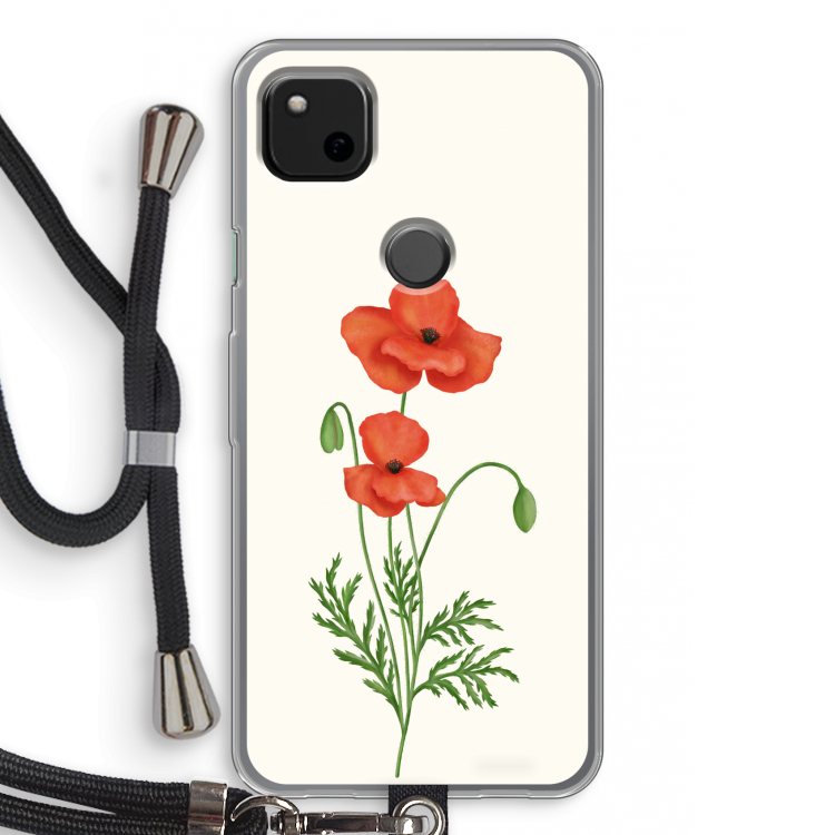 Red poppy: Pixel 4a Transparant Hoesje met koord