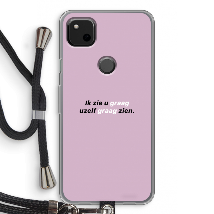 uzelf graag zien: Pixel 4a Transparant Hoesje met koord