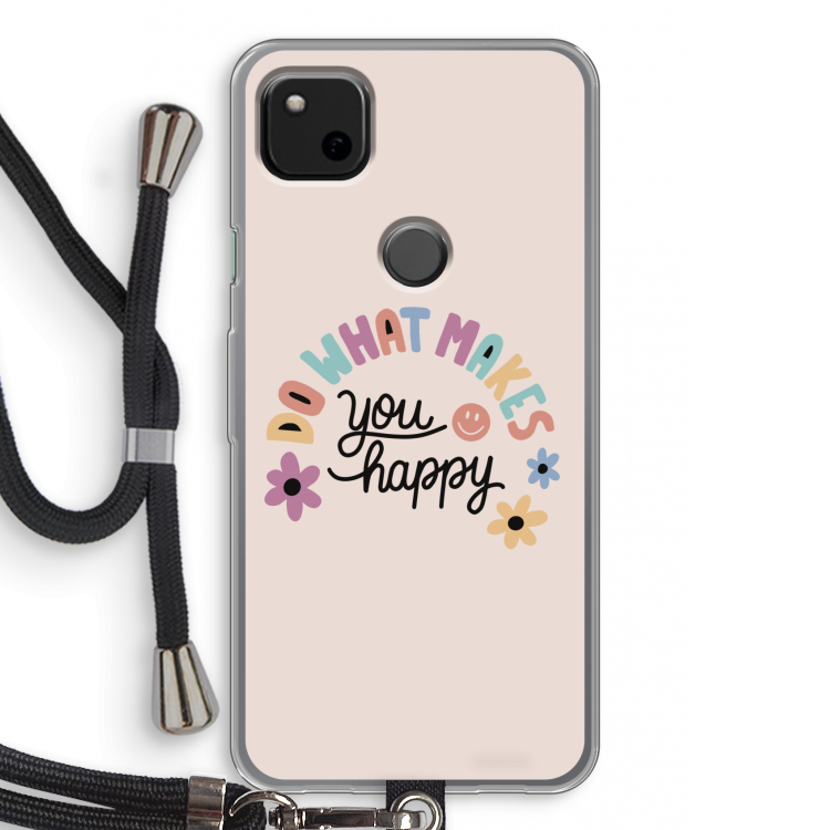 Happy days: Pixel 4a Transparant Hoesje met koord
