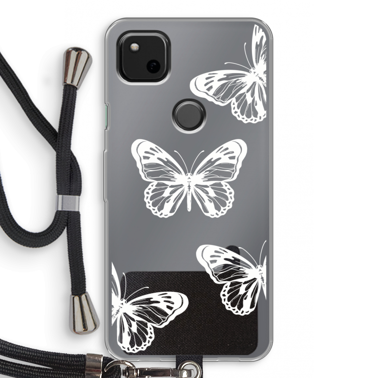 White butterfly: Pixel 4a Transparant Hoesje met koord