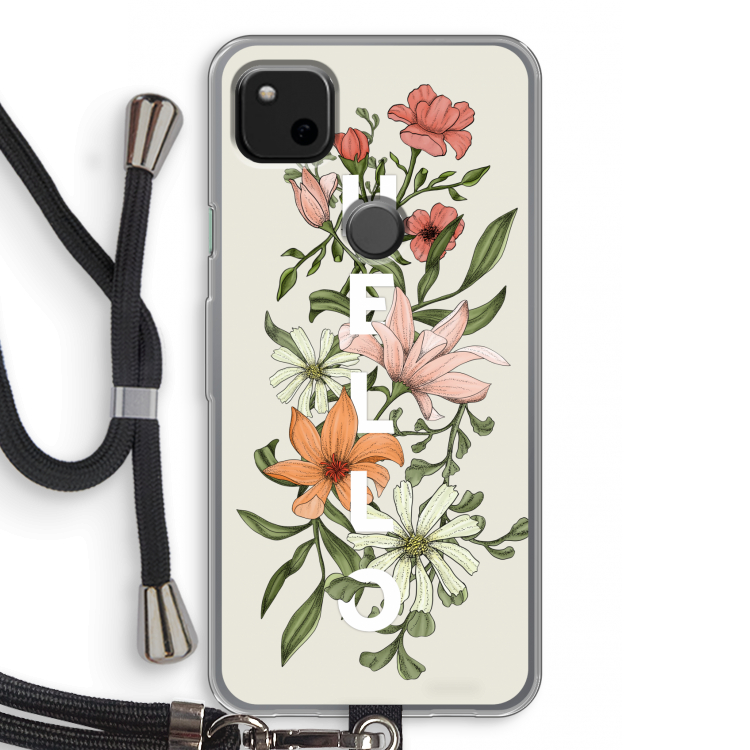 Hello bloemen: Pixel 4a Transparant Hoesje met koord